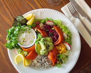 Vegan Salmon Bowl at Miranda Cafe in North London