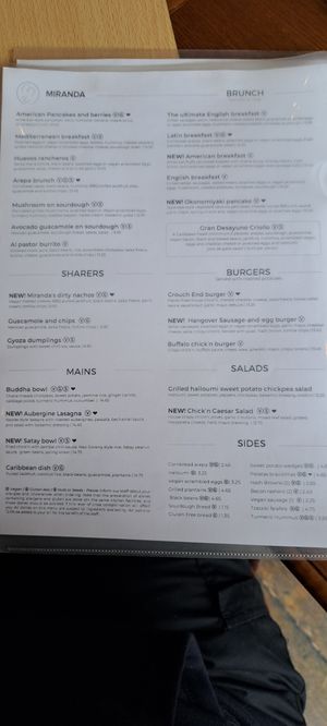 Menu (March 2023) at Miranda Cafe in North London