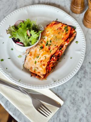 Aubergine Lasagna at Miranda Cafe in North London