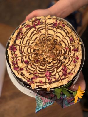 Peanut butter, chocolate vegan cake Ready for the delivery at Miranda Cafe in North London