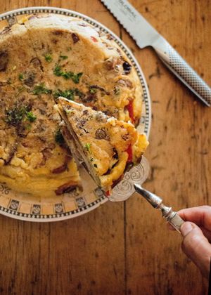 Vegan Tortilla Española. Veggies frittata with potatoes, scallions, sundried tomatoes  and olives. Have a great day! #mirandacafe at Miranda Cafe in North London