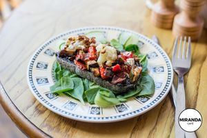 Roasted Vegetables Sandwich on Charcoal Bread at Miranda Cafe in North London