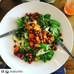 The roasted veggies and Chickpeas salad at Miranda Cafe in North London