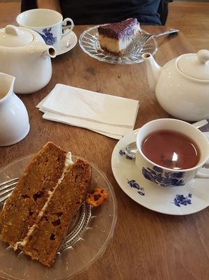 Cake and tea - both gluten free & vegan  at Miranda Cafe in North London