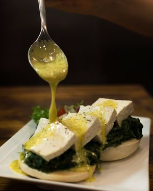 Vegan Florentine Eggs. #mirandacafe #crouchendvegans at Miranda Cafe in North London