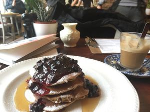 Vegan pancakes!! at Miranda Cafe in North London