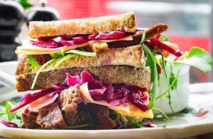 NEW: The  Vegan Reuben Sandwich. Vegan Corned beef, homemade sauerkraut, vegan cheese,  avocado  and rocket with sourdough and  rye organic bread. at Miranda Cafe in North London