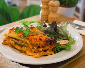 The Vegan Lasagna with roasted aubergines and courgettes!   at Miranda Cafe in North London