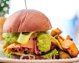 Kimchi and Guacamole Vegan Burger at Miranda Cafe in North London