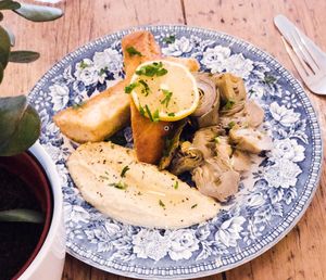 Grilled Artichokes and Turmeric Hummus at Miranda Cafe in North London