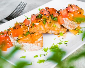 Vegan Kimchi Bruschettas at Miranda Cafe in North London