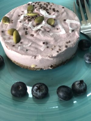 Blueberry “cheesecake” sugar and dairy free.  at Sweet and Blue in Willemstad