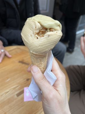 Vegan Pistachio gelato on vegan cone, woo hoo!  at La Gelatiera in London