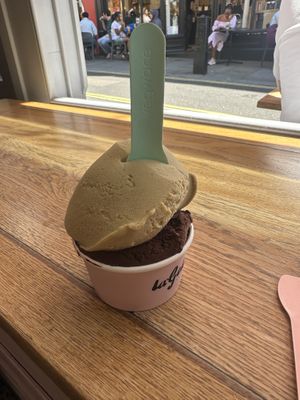 Pistachio and chocolate medium cup   at La Gelatiera in London