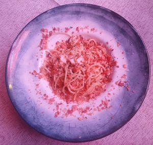 SPAGHETTI WITH OLIVE OIL,GARLIC, CHILI PEPPER AND CRISPY BREADCRUMBS. at Bougainvillea Gelateria in Sorrento