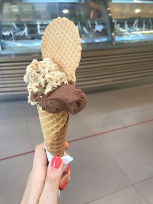 Hazelnut and chocolate flavoured rice milk ice cream at Bougainvillea Gelateria in Sorrento