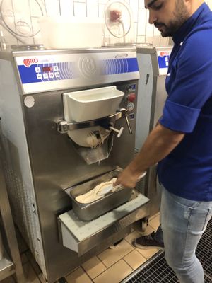 Making vegan hazelnut ice cream—better and creamier than imaginable! at Bougainvillea Gelateria in Sorrento