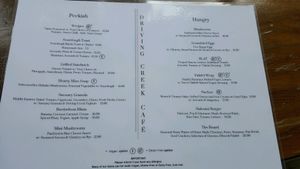 Menu (as of October 2017) at Driving Creek Cafe and Organics in Coromandel