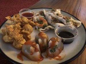 Crab Rangoon, cheung fun, and ba wan buns  at Jade Rabbit in Portland