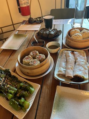 Clockwise from left: gailan, siu mai, lo mai, gai, char siu bao, and cheung fun  at Jade Rabbit in Portland