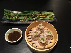 Seasonal brassica and Shumai at Jade Rabbit in Portland