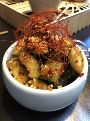 Spicy cucmber.  Pretty but not our favorite at Jade Rabbit in Portland