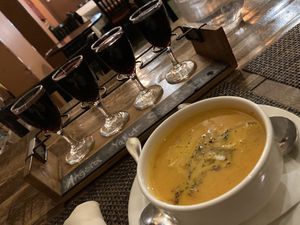 Red wine flight Soup of the day￼ at Tuckerbox in White River Junction