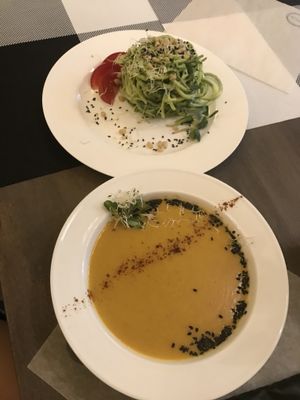 Lentil soup and zucchini noodles at KOLO in Kyiv