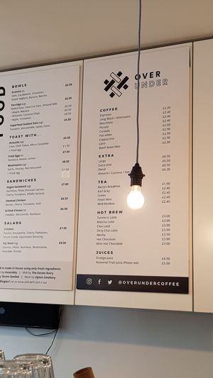 Menu at Over Under Coffee in South West London