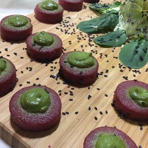 beetroot polenta with mint cream  at DaTerra  in Viseu