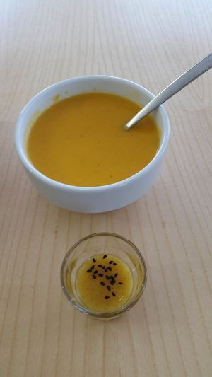 spicy soupa and ginger shot at DaTerra  in Viseu