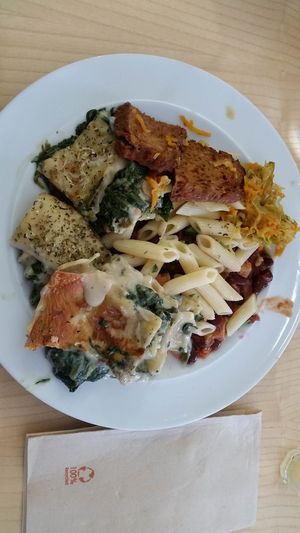 pasta with seitan, beans and tofu, spinach lasagne at DaTerra  in Viseu