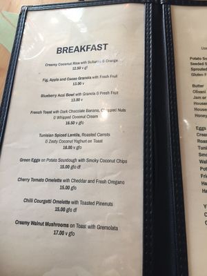 menu at Rabbit Cafe in Auckland