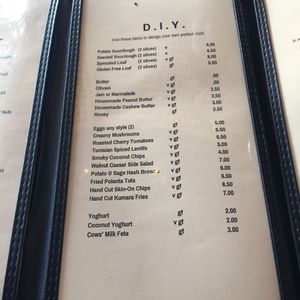 menu at Rabbit Cafe in Auckland