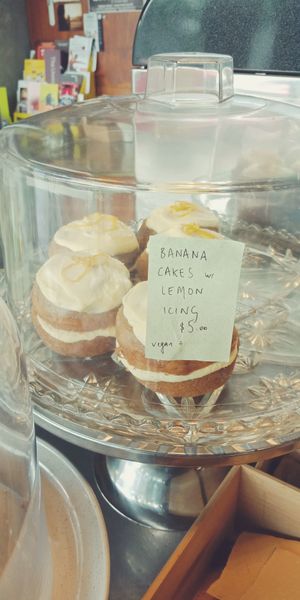 Vegan banana cake with lemon icing at Rabbit Cafe in Auckland
