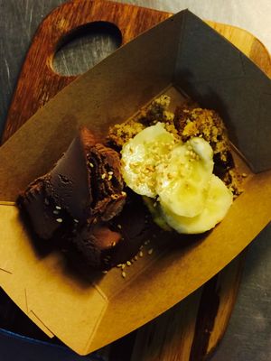 Vegan chocolate ice-cream + biscuit + banana at Vegano Hooligano Gourmet in Kyiv