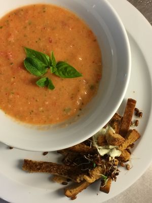 Gazpacho with mint at Vegano Hooligano Gourmet in Kyiv