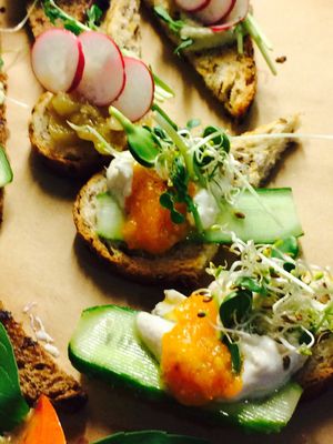 Pumpkin chatni bruschetta at Vegano Hooligano Gourmet in Kyiv