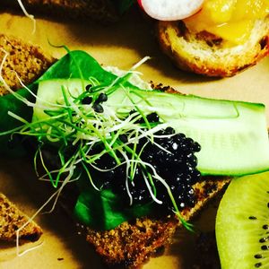 Vegan-caviar bruschetta  at Vegano Hooligano Gourmet in Kyiv