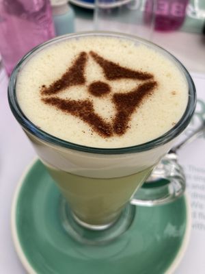 Ayurvedic Latte with oatly milk  at Rachel's Eco Love Organic Food in Marbella