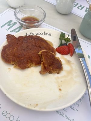 Half eaten carrot pancakes  at Rachel's Eco Love Organic Food in Marbella