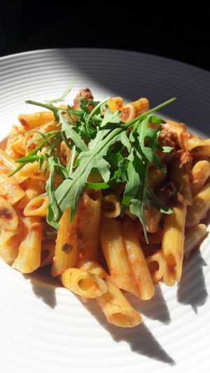 Härkis (fava bean product) pasta, vegan at Hasta la Pasta in Naantali