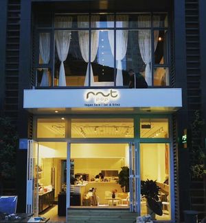 Modern style dining environment with outside seating area at Root Pop in Beijing