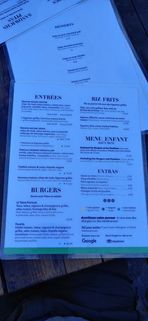 Menu at L'Innocent in Riviere-du-loup