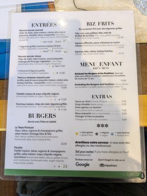 Menu at L'Innocent in Riviere-du-loup