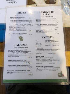 Menu at L'Innocent in Riviere-du-loup