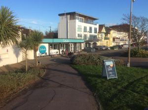 The cafe from the start of the  beach  at Saltwater Beach Cafe in Southend-on-sea