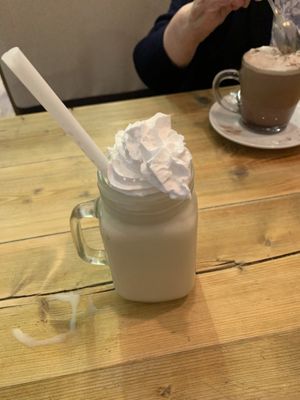 Peanut butter and banana soya milkshake with vegan cream  at Natural Bake in Hadleigh