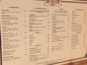 drinks menu at Drifter Surf Shop & Cafe in Pecatu