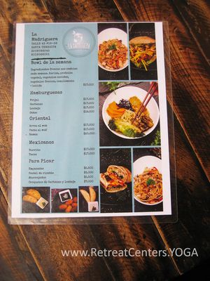 Menu at La Madriguera Consciente in Bogota